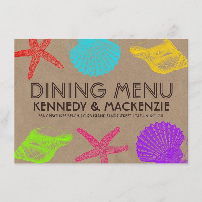 Küste-Handwerks-Hochzeits-Menü Menükarte (Vorderseite)