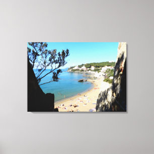 Küste mit Strand und Hotels. Digitale Kunst, Bild Leinwanddruck