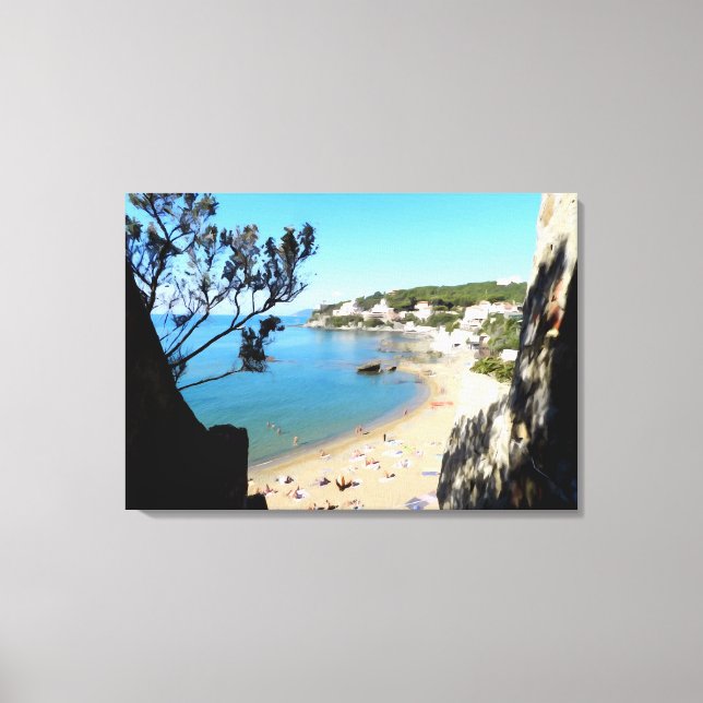Küste mit Strand und Hotels. Digitale Kunst, Bild Leinwanddruck (Vorderseite)