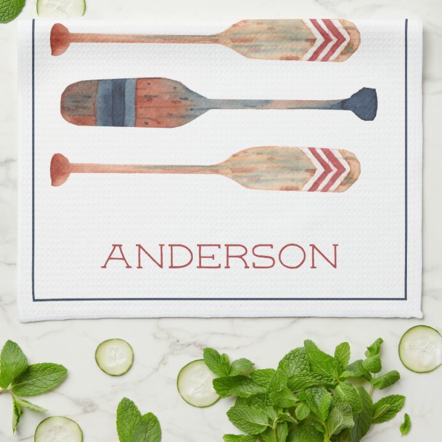Küste Nautical Beach Oars Personalisiert Geschirrtuch (Gefaltet)