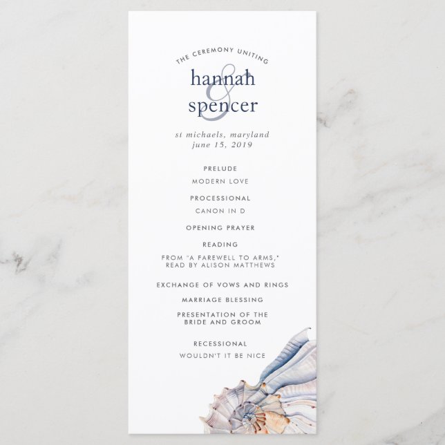 Küste | Nautical Seashell Wedding Program Programm (Vorderseite)