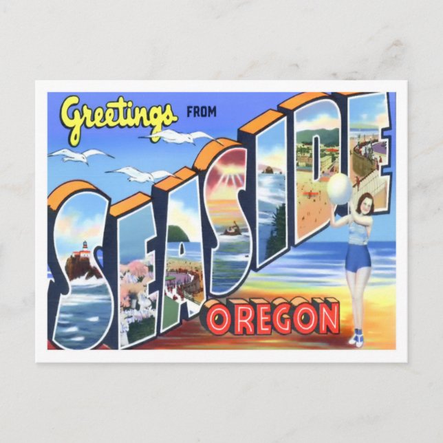 Küste, Oregon Vintag Big Letters Postcard Postkarte (Vorderseite)