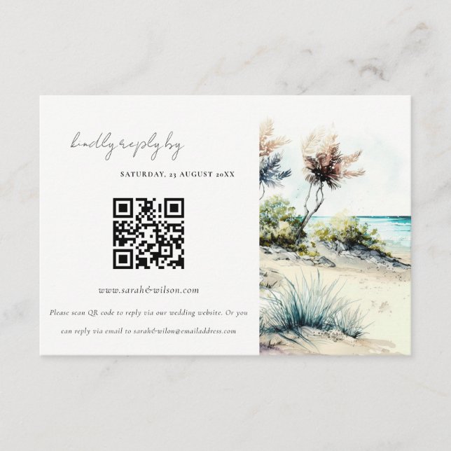 Küste Palm Beach Seascape Hochzeit QR Code UAWG Begleitkarte (Vorderseite)