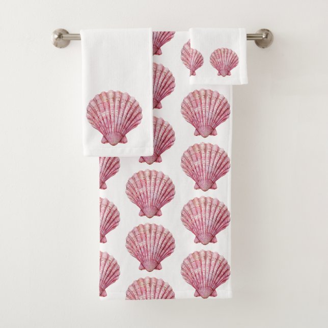 Küste rosa Seashell auf Weiß Badhandtuch Set (Insitu)