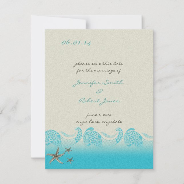 Küste Save the Date in Sand und Aqua (Vorderseite)