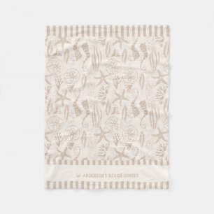 Küste Seashell Beige handGezeichnet Nautik Fleecedecke