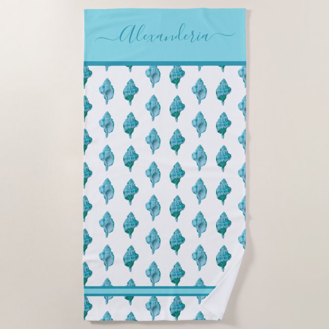 Küste Seashell Tropical Aquamarin Blue Beach Handt Strandtuch (Vorderseite)