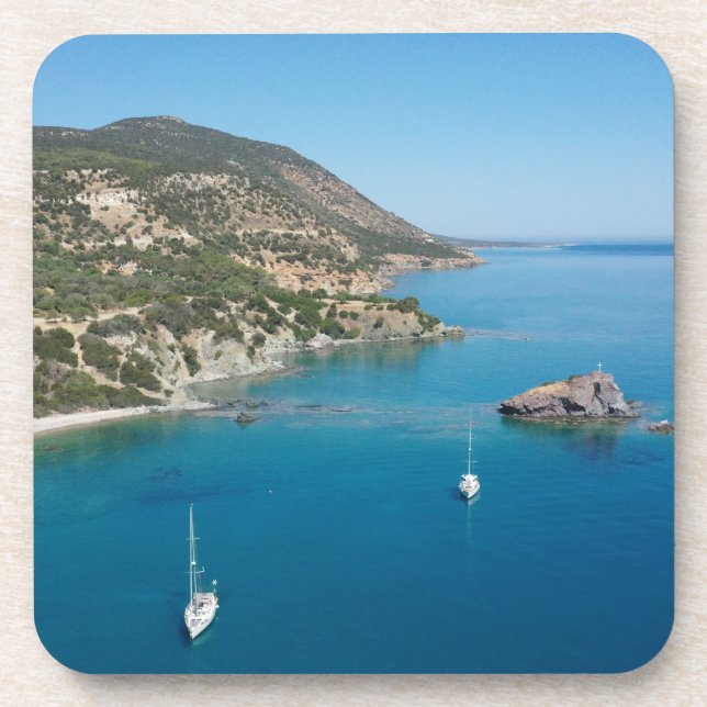 Küste von Akamas mit Booten Getränkeuntersetzer (Vorderseite)