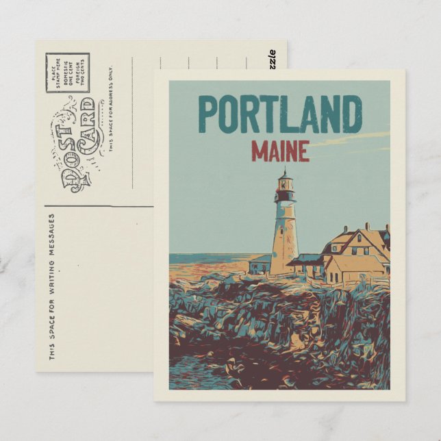 Küste von Lighthouse Portland Maine USA Postkarte (Vorne/Hinten)