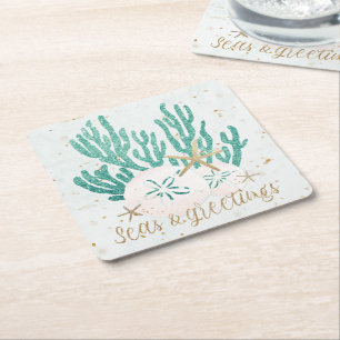 Küste WeihnachtsSEEN & Grüße Starfish Coral Rechteckiger Pappuntersetzer
