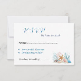 Küsten-Aquarell-Muscheln & Korallen-Strandhochzeit RSVP Karte