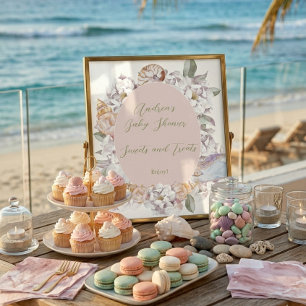 Küsten-Aquarell-Muscheln und florale Babyparty Poster