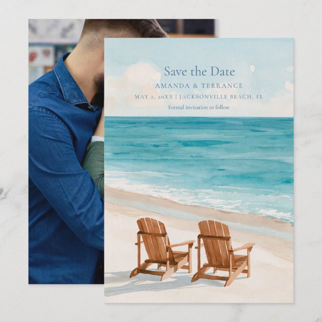 Küsten-Aquarell-Strandfoto Save The Date (Vorne/Hinten)