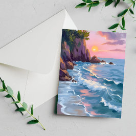 Küsten-Baumwollzucker-Sonnenuntergang-Aquarellkart