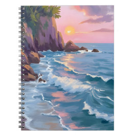 Küsten-Baumwollzucker-Sonnenuntergang-Aquarellmale Notizblock