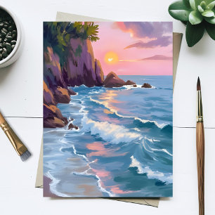 Küsten-Baumwollzucker-Sonnenuntergang-Aquarellmale Postkarte