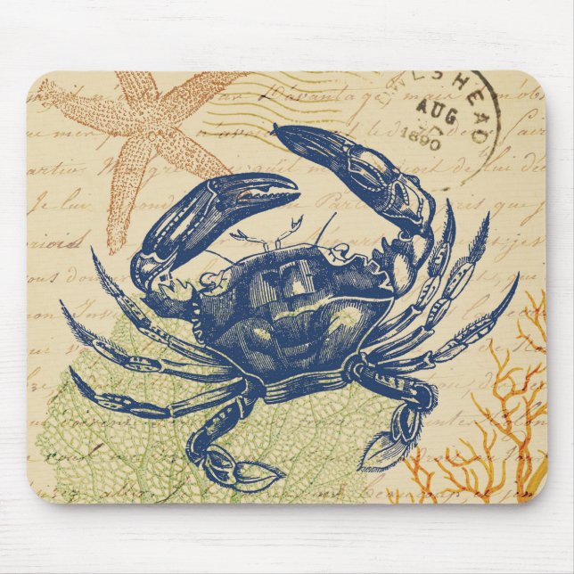 Küsten-blaue Krabben-Collage Mousepad (Vorne)
