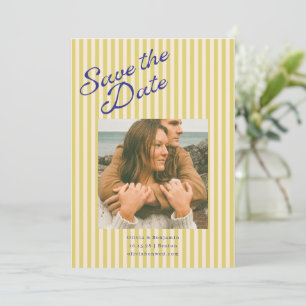 Küsten Chartreuse Gestreifte Moderne Foto-Hochzeit Save The Date