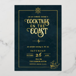 Küsten-Cocktailparty-Einladung | Nautisches Gold  Folieneinladung