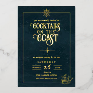 Küsten-Cocktailparty-Einladung | Nautisches Gold Folieneinladung