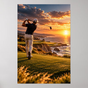 Küsten-Golf-Sonnenuntergangs-Wandkunst – Golfer be Poster