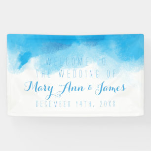 Küsten-Hochzeits-Willkommens-Blau-Aquarell Banner