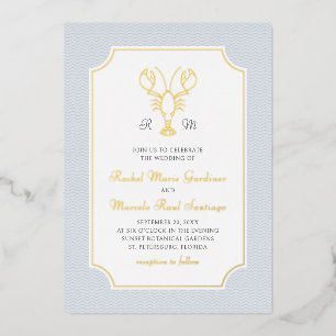 Küsten-Hummer-Minimalist-Preppy-Hochzeit Folieneinladung