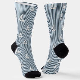 Küsten-Marinasegelboote auf Blau-Weiß-Streifen Socken
