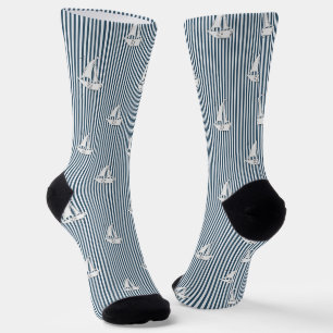 Küsten-Marinasegelboote auf Blau-Weiß-Streifen Socken