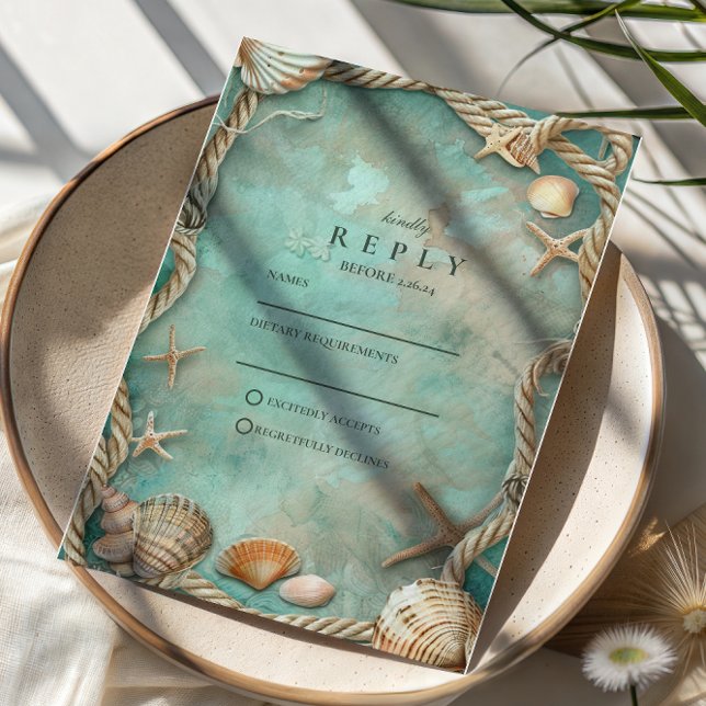 Küsten-Meeresschnecken-Botanische Hochzeit RSVP Karte (Von Creator hochgeladen)