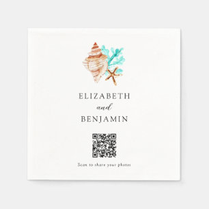 Küsten-Muschelstrand-Hochzeit QR-Code Foto teilen Serviette