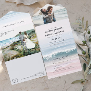 Küsten-Ozean-Strand Alles-in-einem-Hochzeits-Einla All In One Einladung