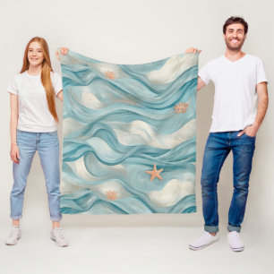 Küsten-Seestern auf Aqua-Sandwellen-Muster (9) Fleecedecke