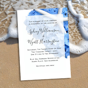 Küsten-Seestern und Blaue Hortensien-Hochzeit Einladung