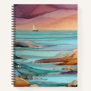 Küsten-Sonnenuntergangs-Serenität – Aquarell-Ozean Notizbuch