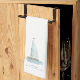 Küsten-Wasserfarben-Segelboot Geschirrtuch