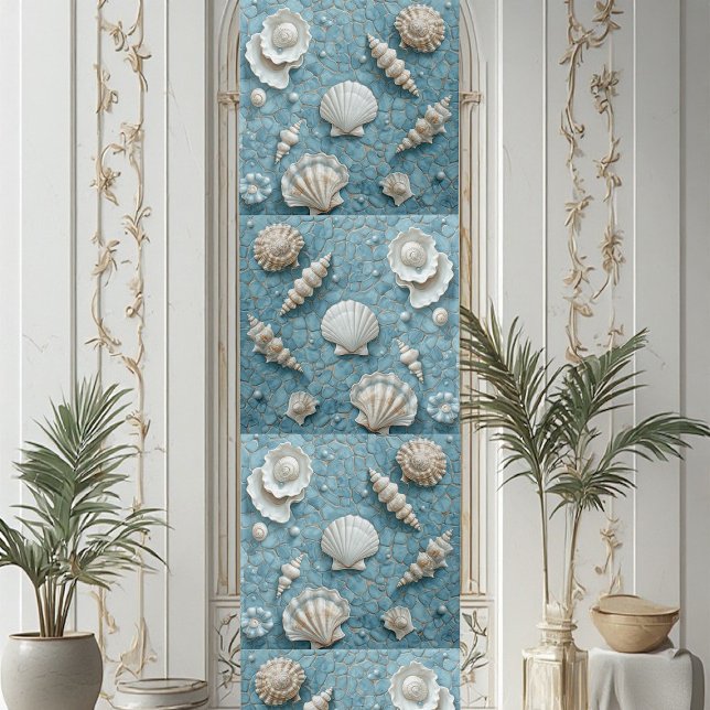 Küstenaquamarin Unterwasser Muschel Blau  Fliese (Coastal Underwater Seashell Blue Ocean Aquamarine Ceramic Tile)