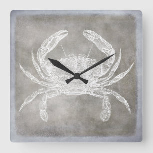 Küstenaquarell-Krabbe Silber-Zinn-Neutral Quadratische Wanduhr