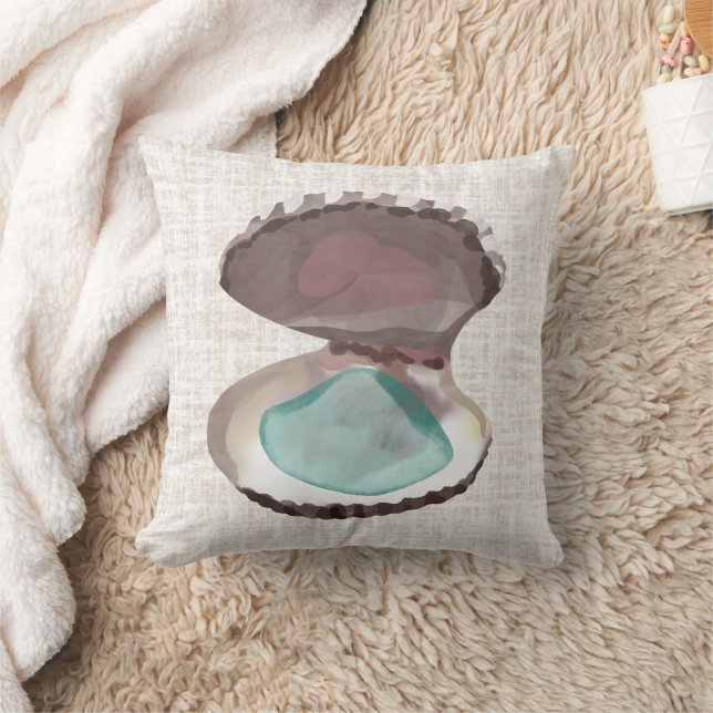 Küstenauster mit Aquamarinem Meerglas Kissen (Decke)