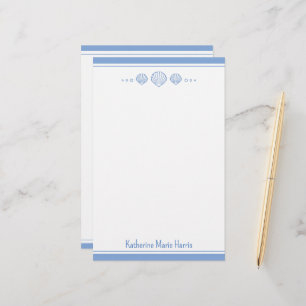Küstenblau und Scallop Seashells Personalisiert Briefpapier