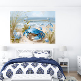 Küstenblaue Krabben Strand Wandkunst Druck | Poste Poster