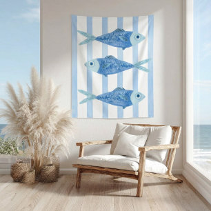 Küstenblaue Sardinen gestreift Wandteppich