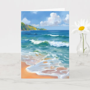 Küstenblaue Wellen Ozean Aquarellmalerei Karte