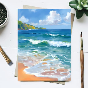 Küstenblaue Wellen Ozean Aquarellmalerei Postkarte