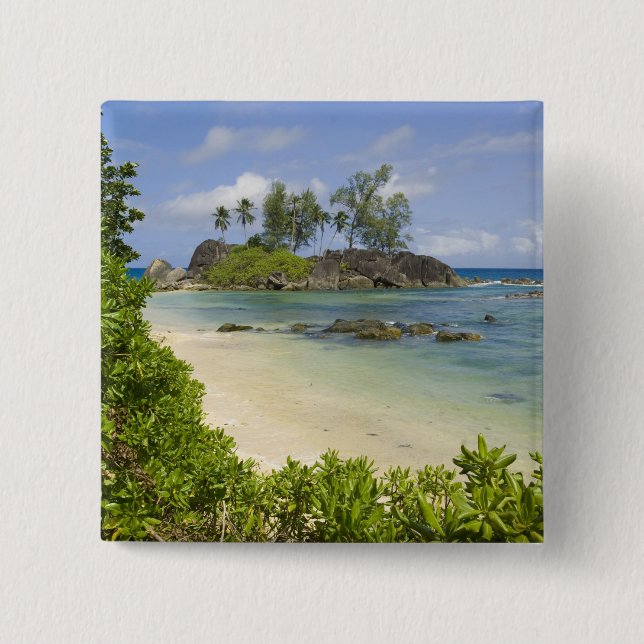 Küstenblick auf Mahe Island Button (Vorderseite)