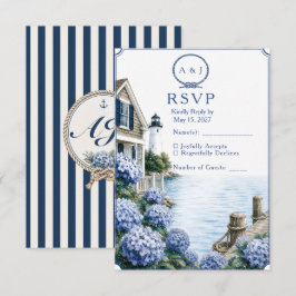 Küstencape Cod Hortensien Cottage Hochzeit RSVP Karte