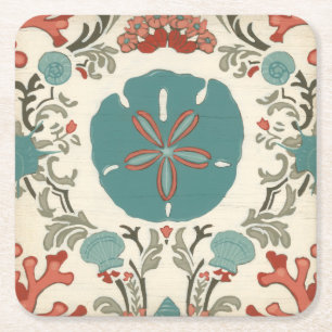 Küstendamast I Rechteckiger Pappuntersetzer