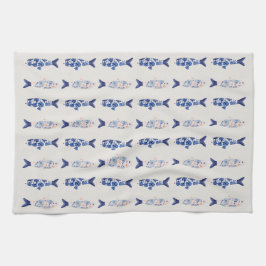 Küstendesign Duschvorhang mit Blauem Fischmuster Geschirrtuch