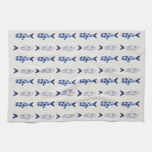 Küstendesign Duschvorhang mit Blauem Fischmuster Geschirrtuch