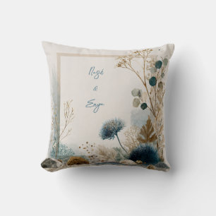 Küstendistel in Blau und Gold, botanisches Aquarel Kissen